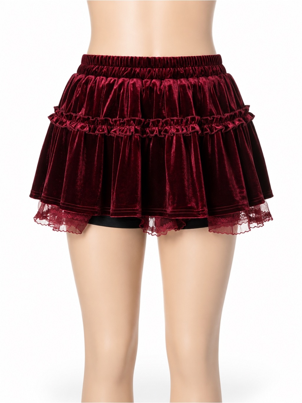 SHEIN Burgundy Velvet Ruffle Skort